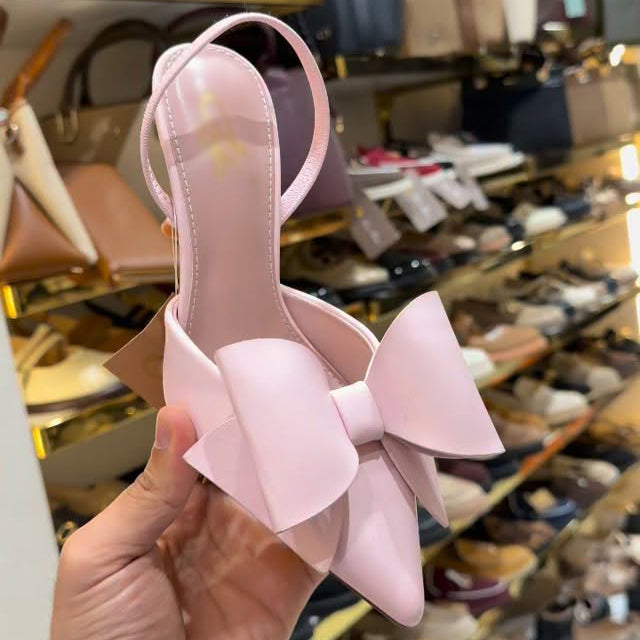 Ladies' Oversized Bow Pointed-Toe Slingback Heels