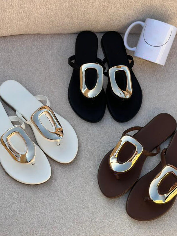 Ladies' Chic Minimalist Leather Slide Sandals