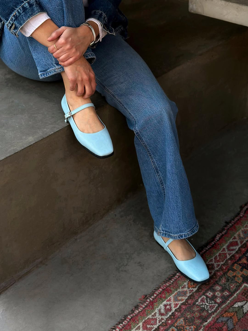Ladies' Leather Mary Jane Square-Toe Flats