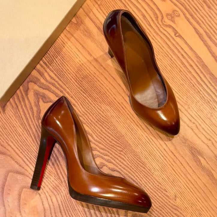 Women's Brown Gradient Leather Platform Stiletto Pumps