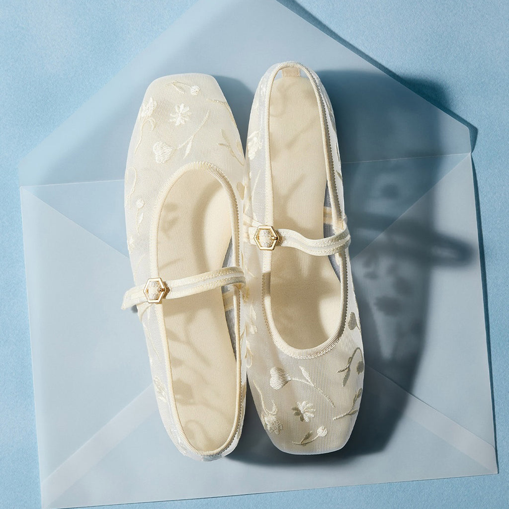 Elegant Sheer Mesh Ballet Flats with Gold Buckle