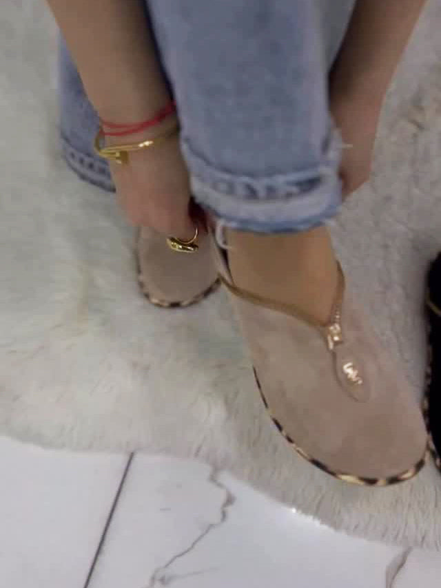 Ladies' Suede Zip-Front Mule Slippers with Leopard Trim