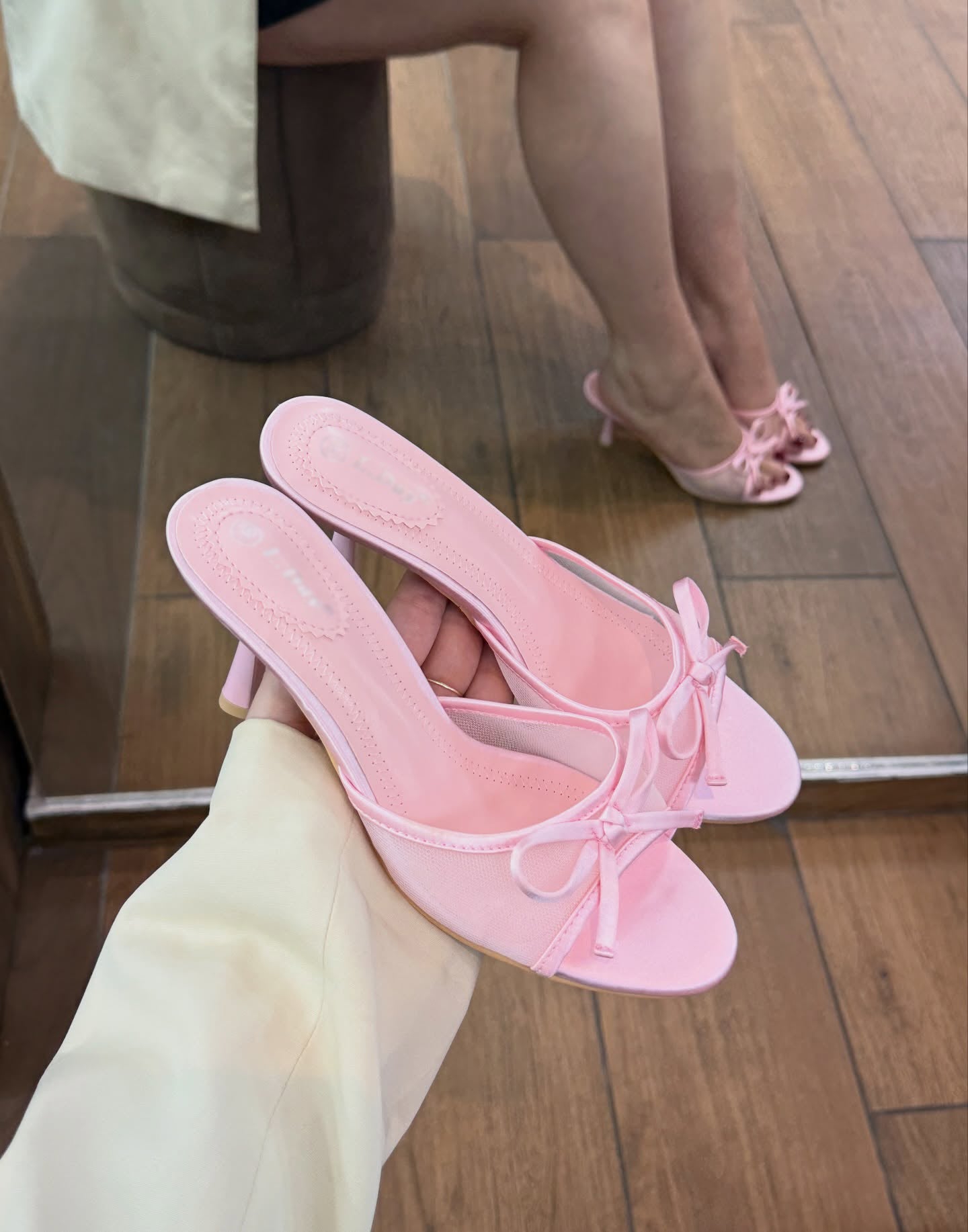 Ladies' Open-Toe Slip-On Heeled Sandals with Bow Accent