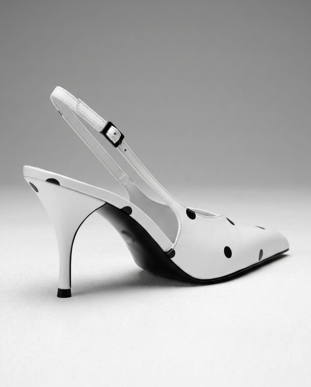 Ladies Polka Dot Pointed-Toe Slingback Kitten Heels