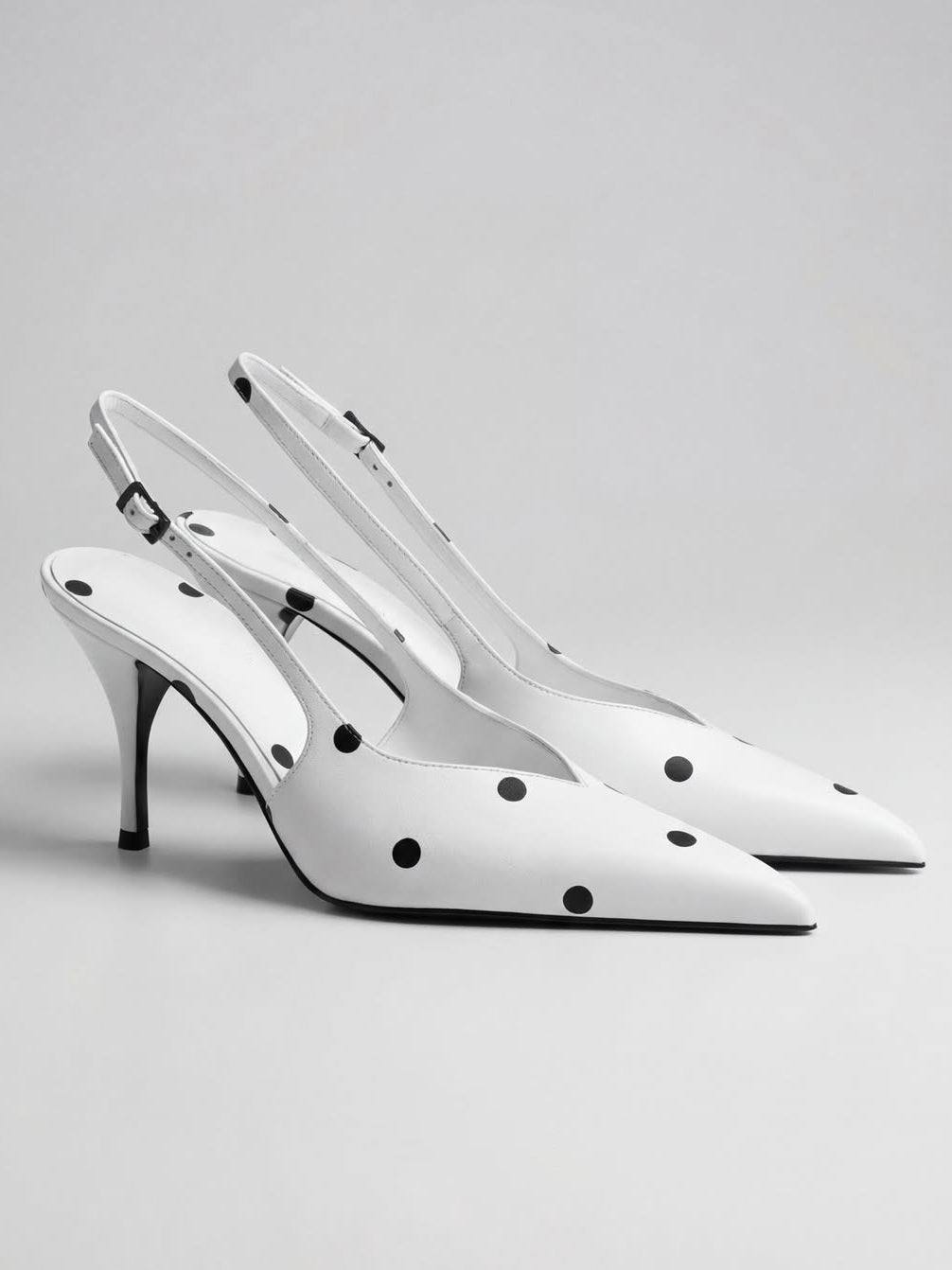 Ladies Polka Dot Pointed-Toe Slingback Kitten Heels