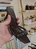 Ladies' Crystal Embellished Square Toe Flared Heel Mules