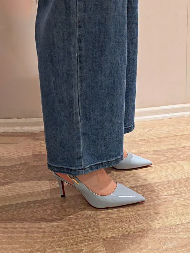 Ladies' Patent Leather Slingback Pointed-Toe Stiletto Heels