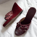 Ladies' Vintage Monogram Suede Wedge Mule Sandals
