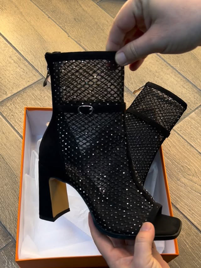 Ladies' Rhinestone Mesh Peep-Toe Ankle Boots