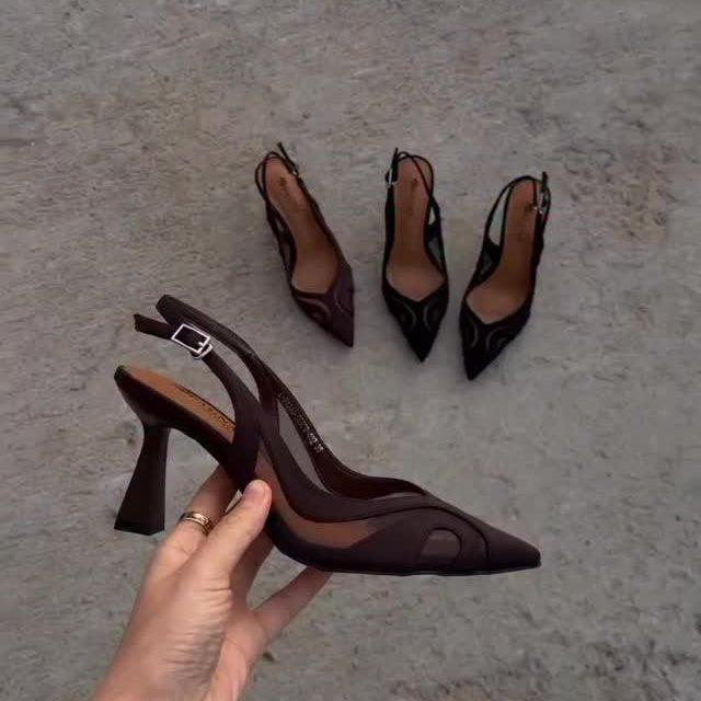 Ladies' Suede Mesh Slingback Sculptural Heel Pumps