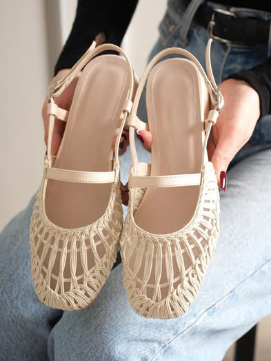 Macramé Woven Mesh Slingback Mary Jane Heels