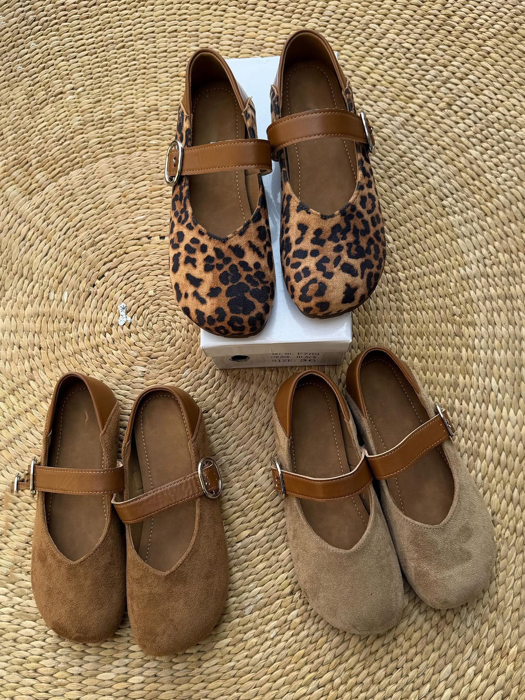Ladies' Suede & Leopard Print Mary Jane Flats