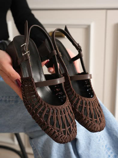 Macramé Woven Mesh Slingback Mary Jane Heels