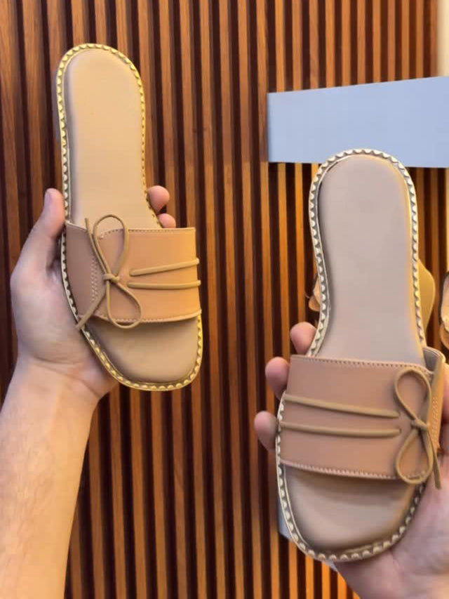 Ladies' Bow Detail Flat Slide Sandals