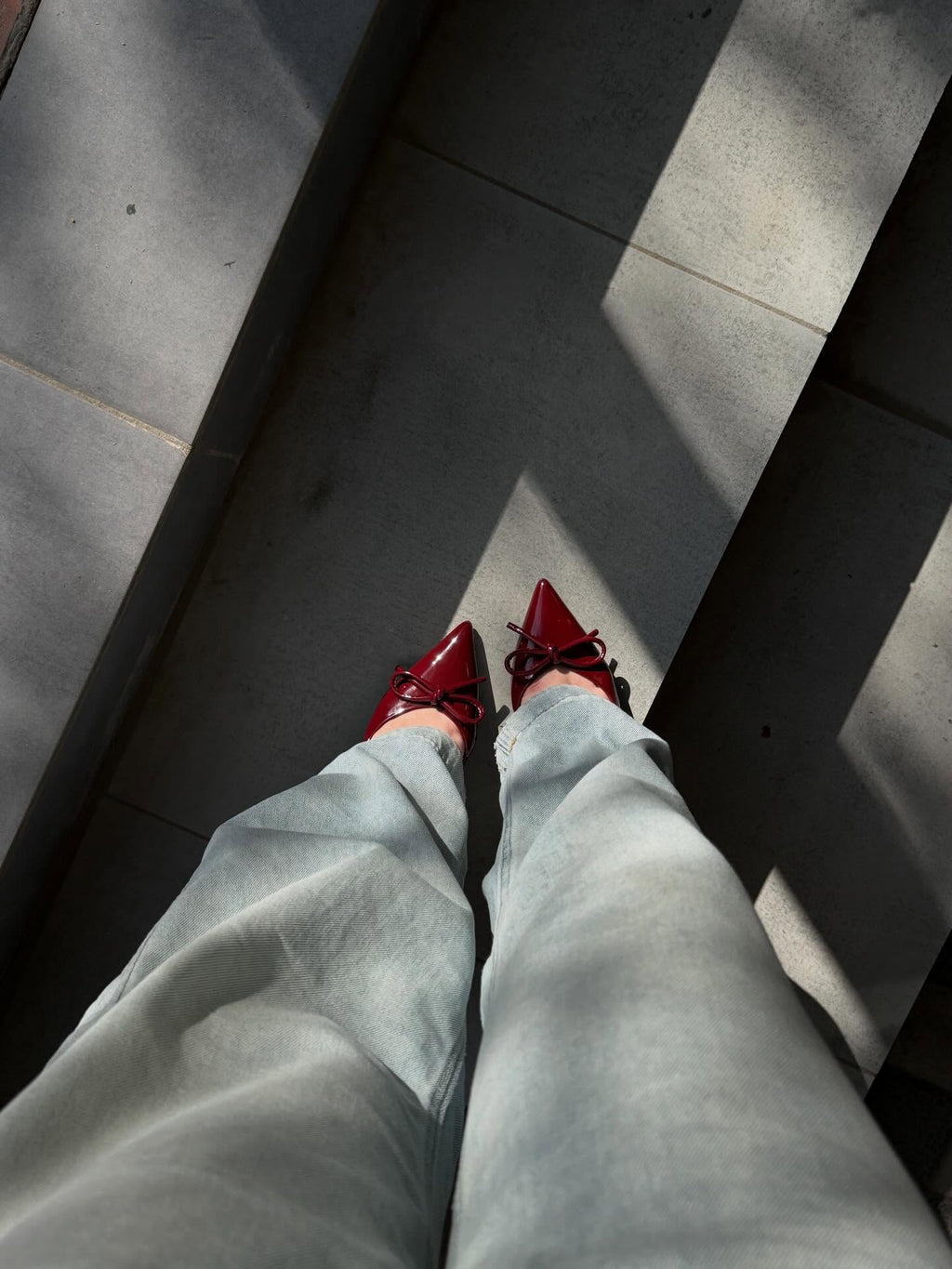 Ladies' Glossy Red Slingback Pumps with Bow Detail