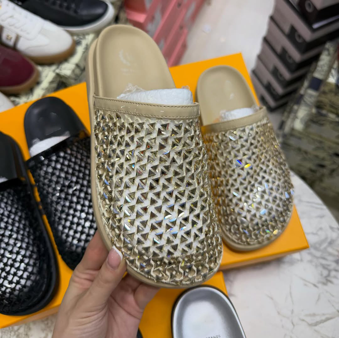 Sparkly Woven Rhinestone Flat Mules