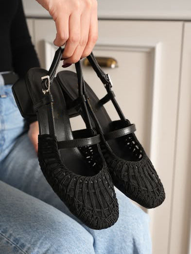 Macramé Woven Mesh Slingback Mary Jane Heels