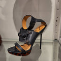 Black Leather Studded Platform Stiletto Heel Sandals