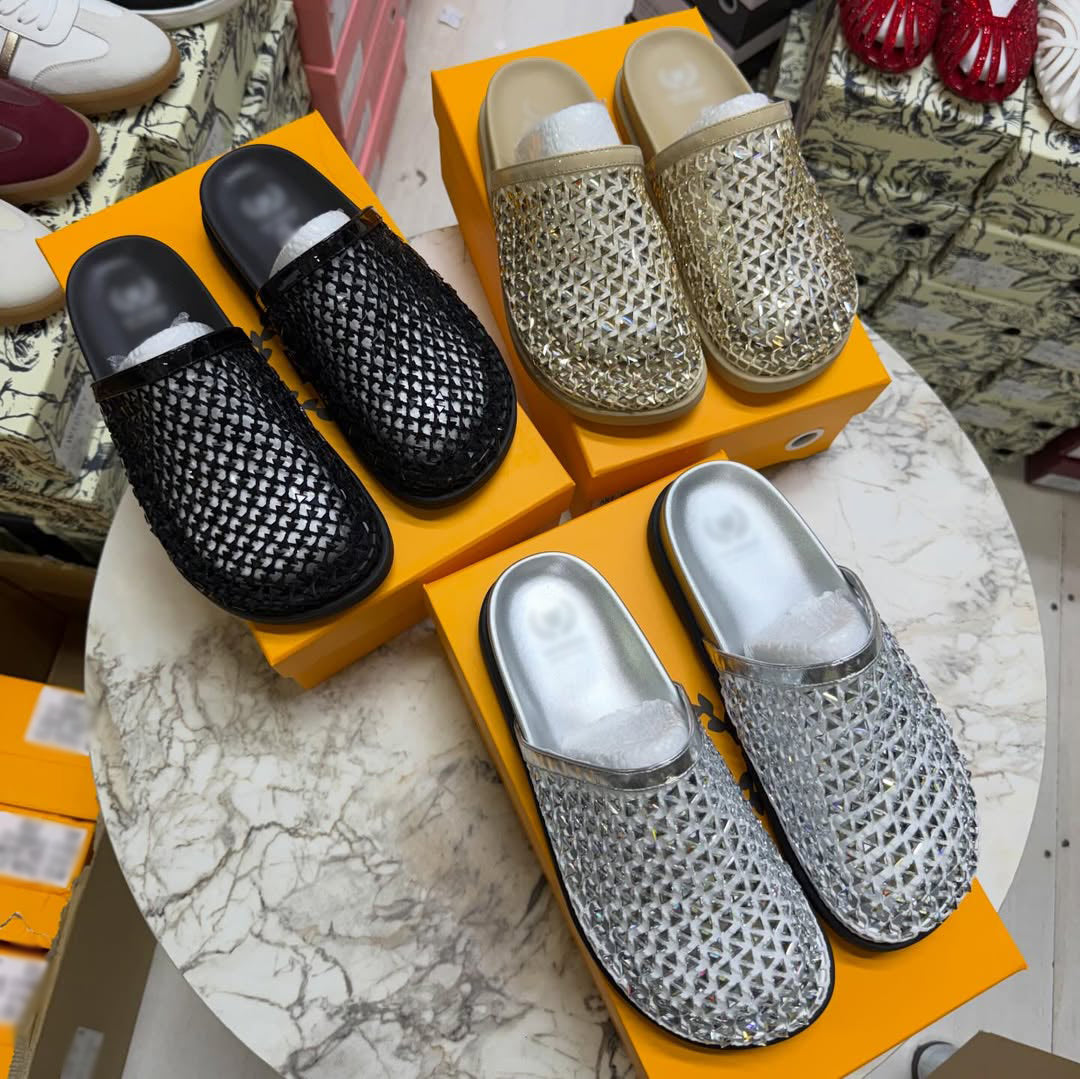 Sparkly Woven Rhinestone Flat Mules