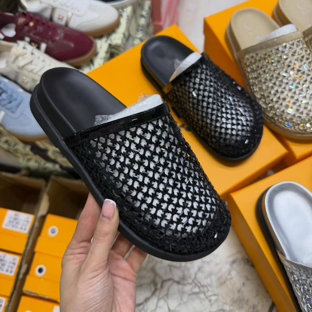 Sparkly Woven Rhinestone Flat Mules
