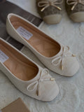 Ladies' Cap-Toe Bow-Embellished Ballerina Flats