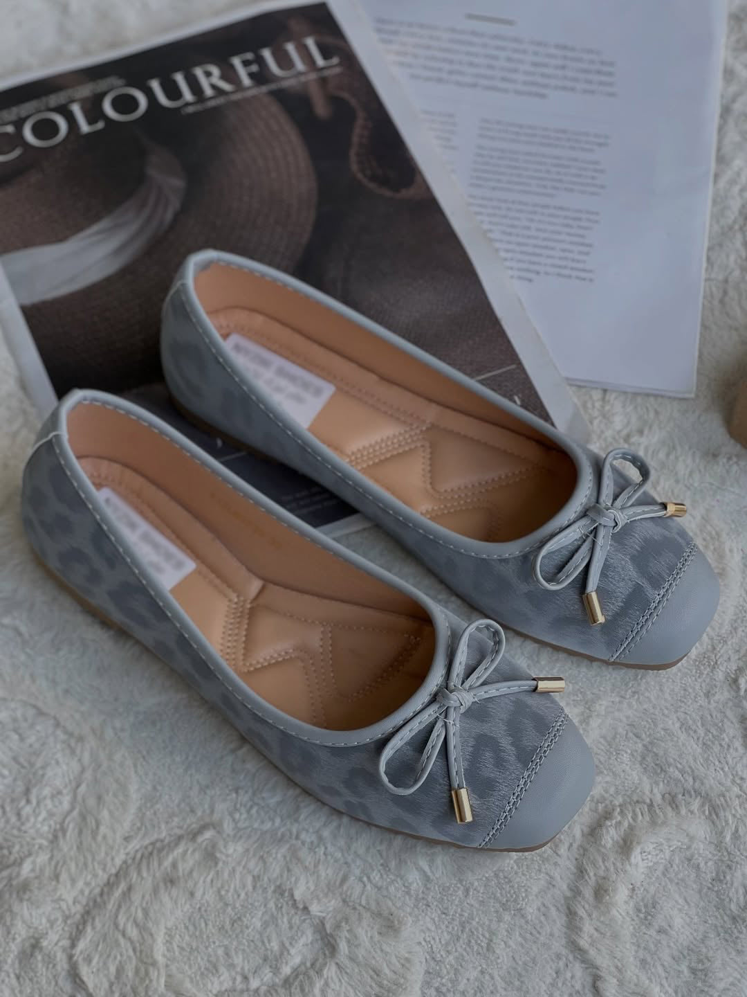 Ladies' Cap-Toe Bow-Embellished Ballerina Flats