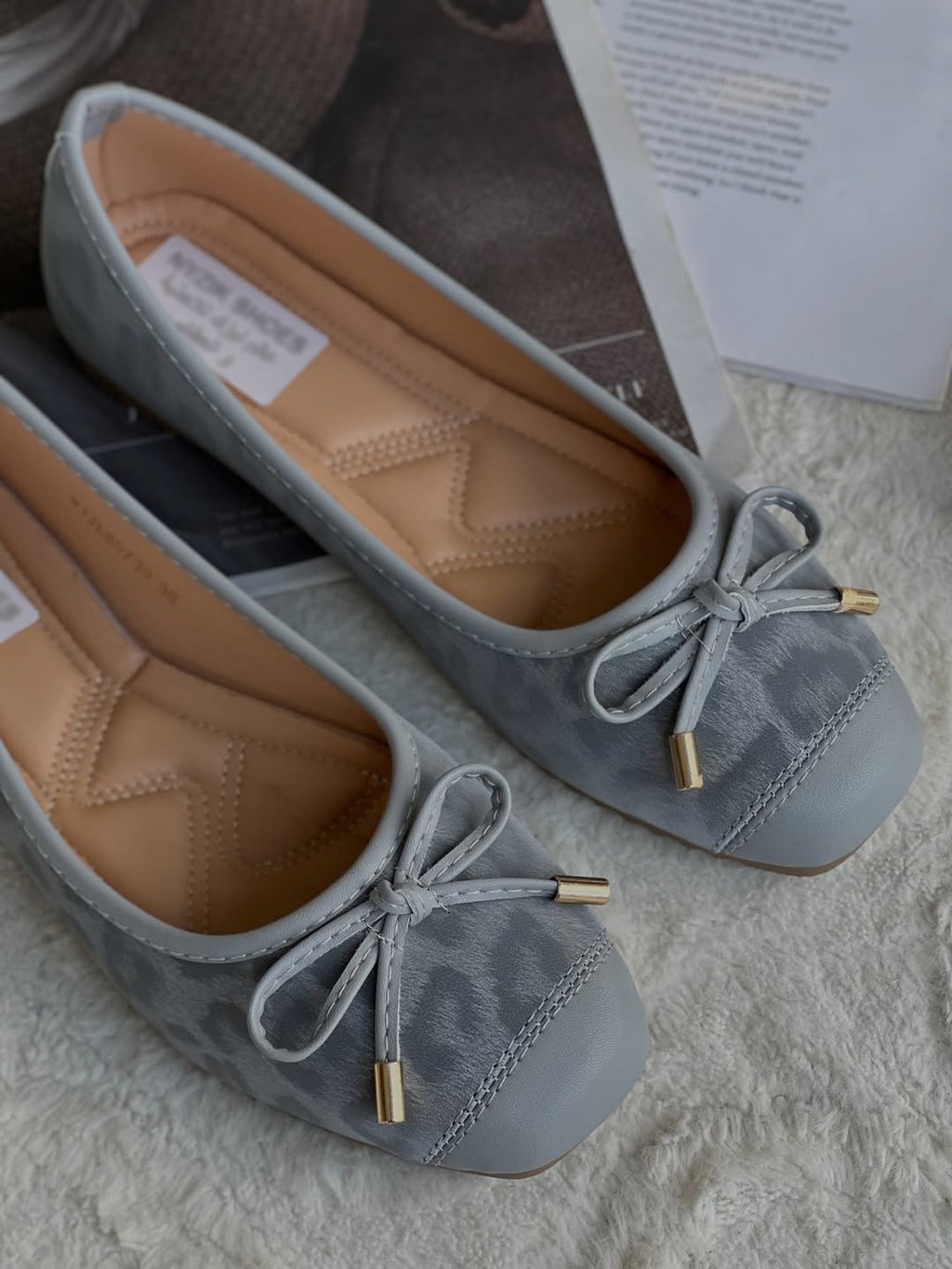 Ladies' Cap-Toe Bow-Embellished Ballerina Flats