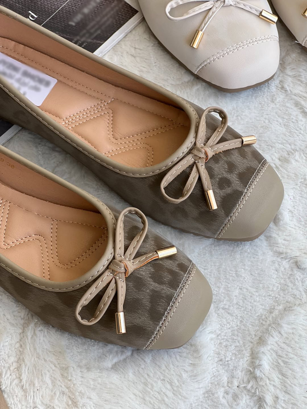 Ladies' Cap-Toe Bow-Embellished Ballerina Flats
