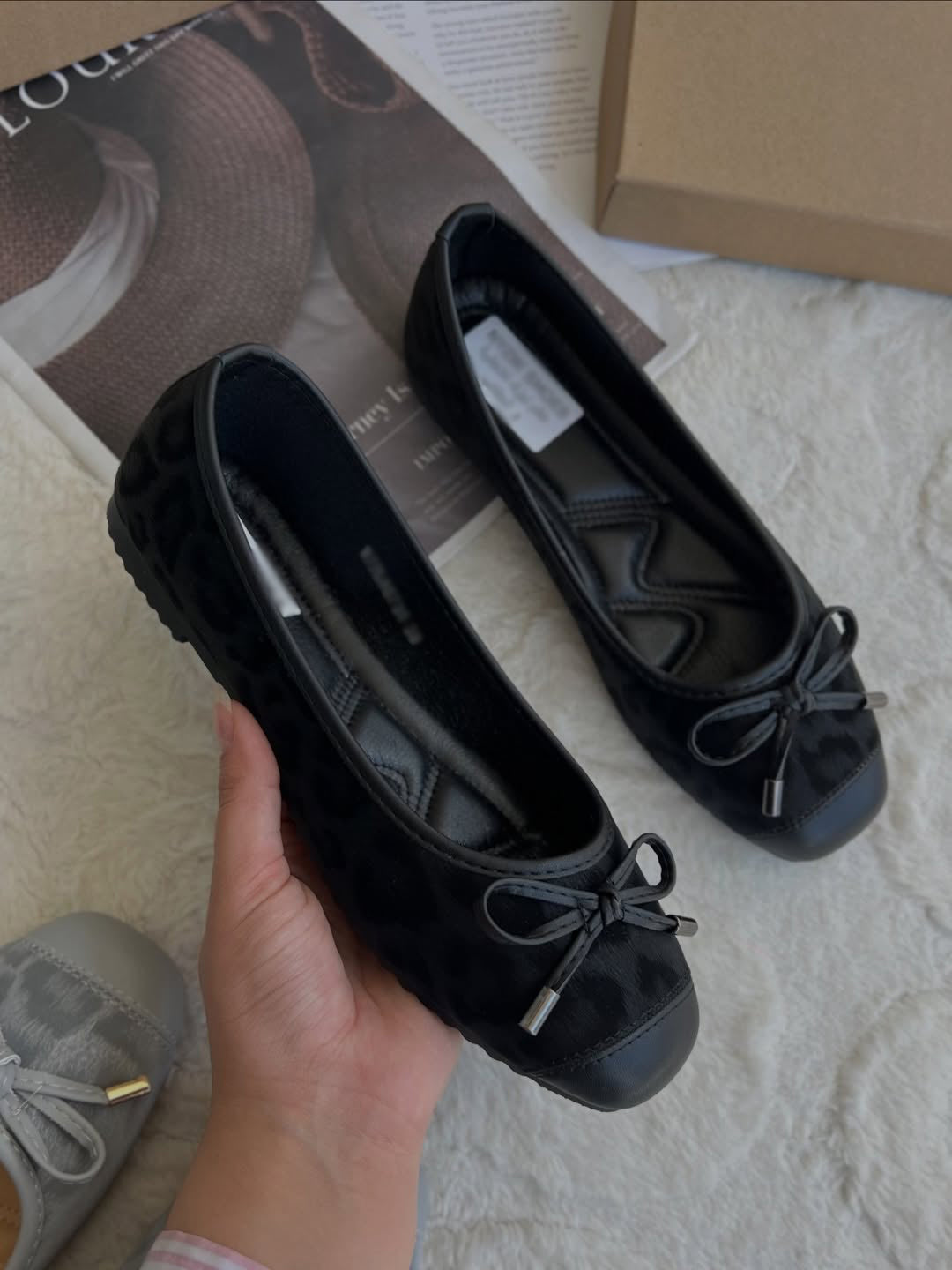 Ladies' Cap-Toe Bow-Embellished Ballerina Flats