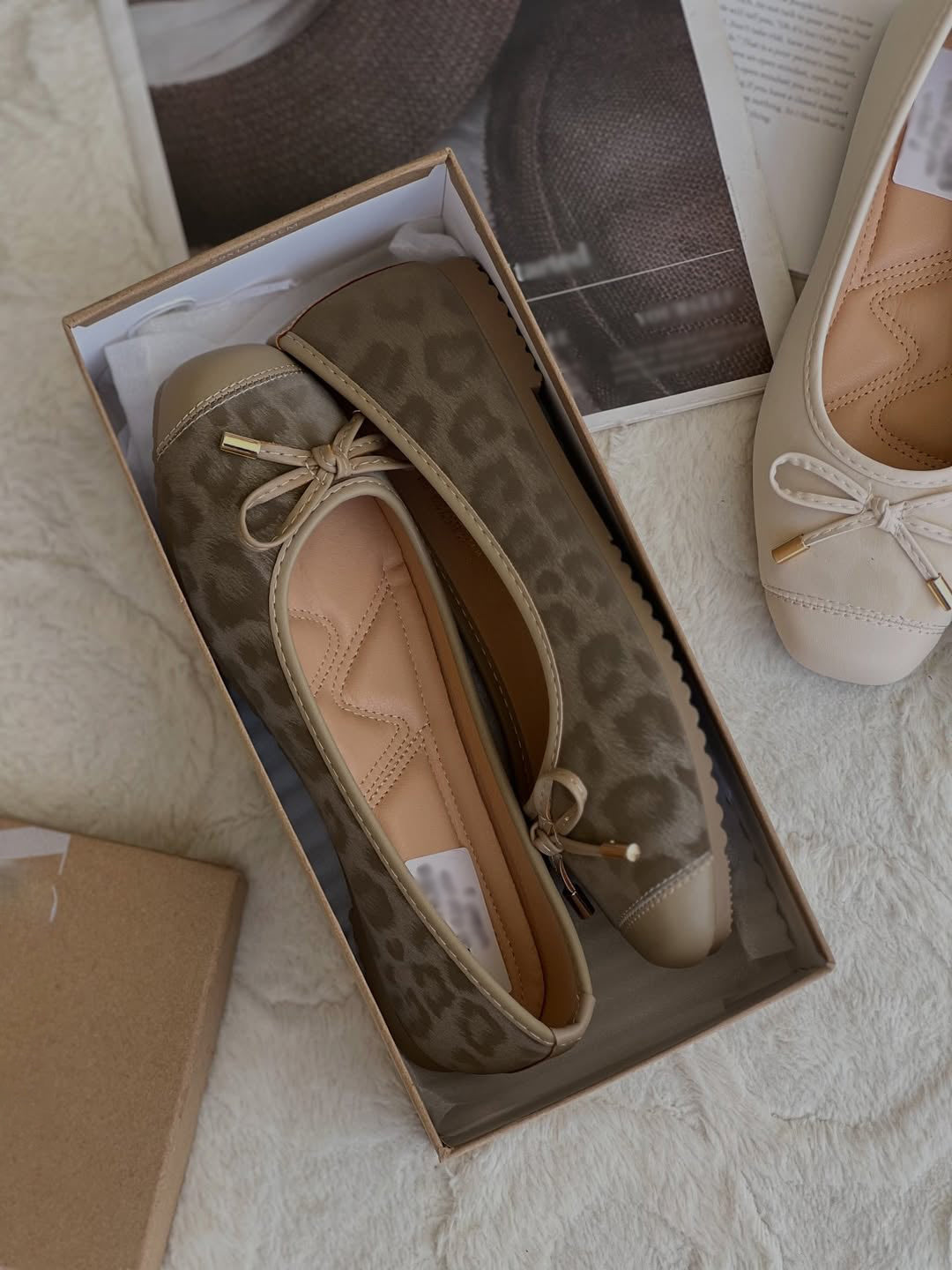 Ladies' Cap-Toe Bow-Embellished Ballerina Flats