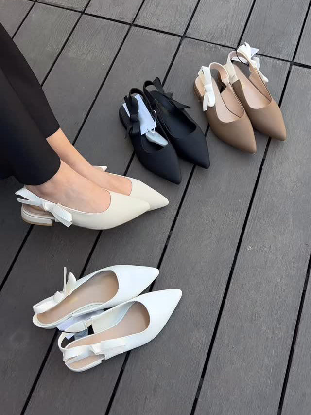 Ladies' Bow Detail Pointed-Toe Slingback Flats