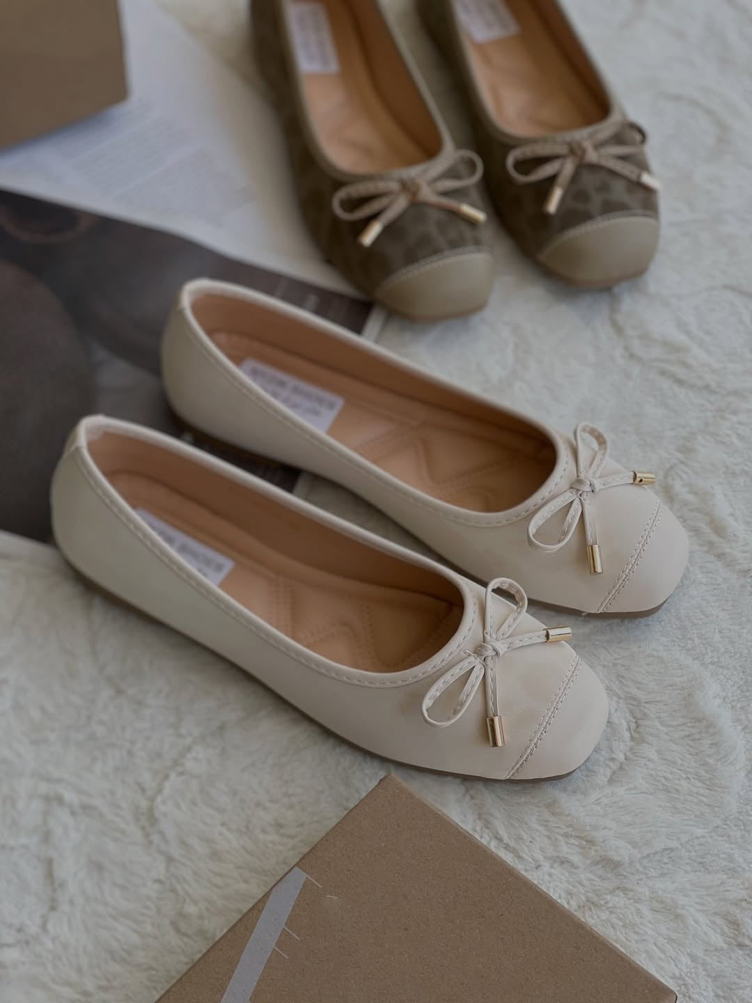 Ladies' Cap-Toe Bow-Embellished Ballerina Flats