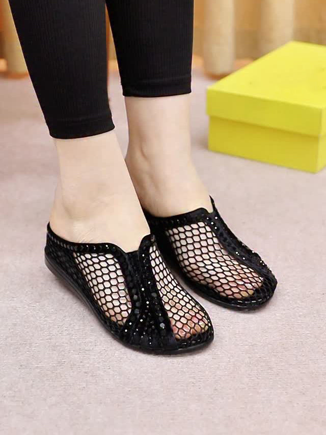 Ladies' Rhinestone-Embellished Mesh Slip-On Mule Flats
