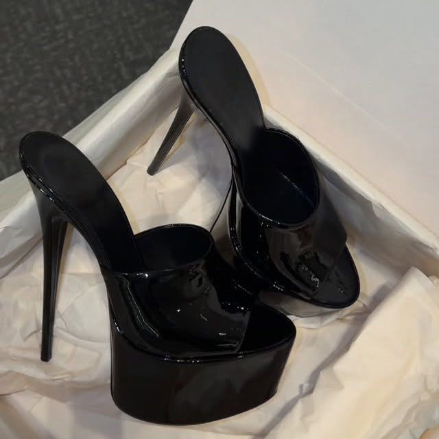Ladies' Patent Leather Platform Stiletto Mules