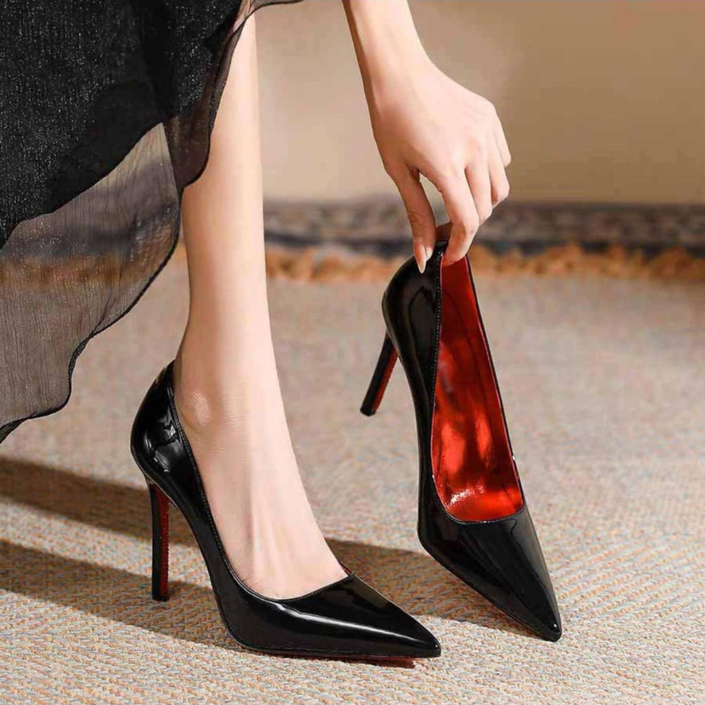Black Patent Leather Pointed Toe Red Sole High Heels
