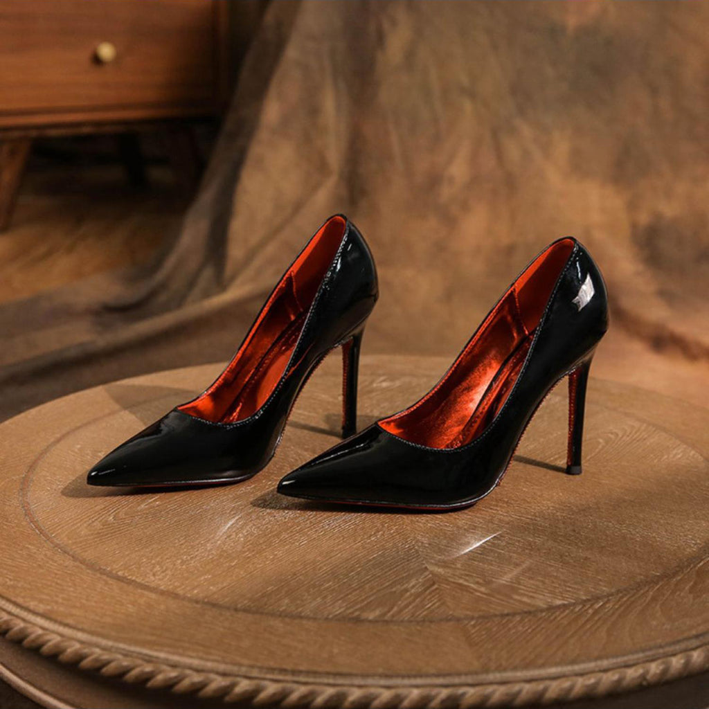 Black Patent Leather Pointed Toe Red Sole High Heels