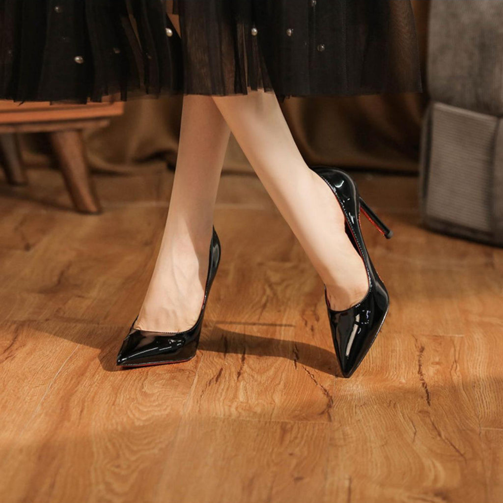 Black Patent Leather Pointed Toe Red Sole High Heels