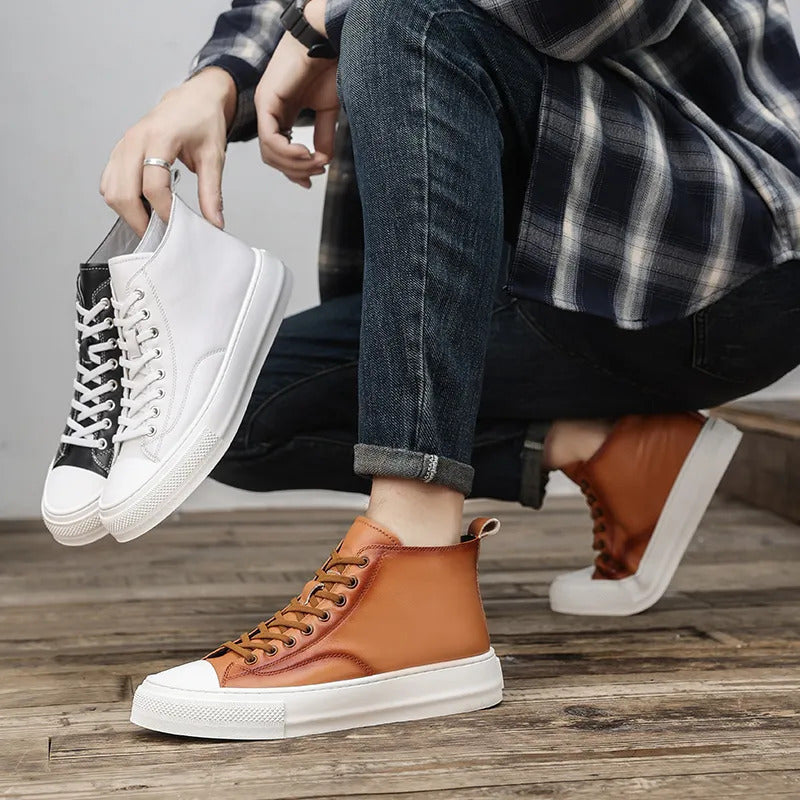Men's Casual Mid-Top Lace-Up Leather Shoes