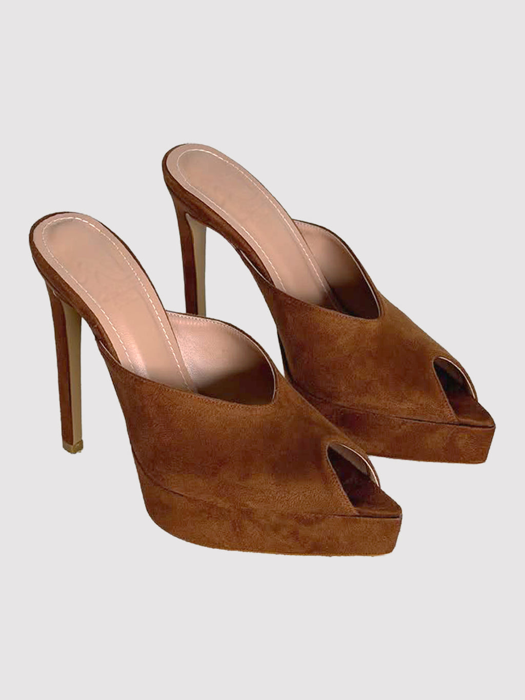 Ladies' Suede Peep-Toe Platform Stiletto Mules