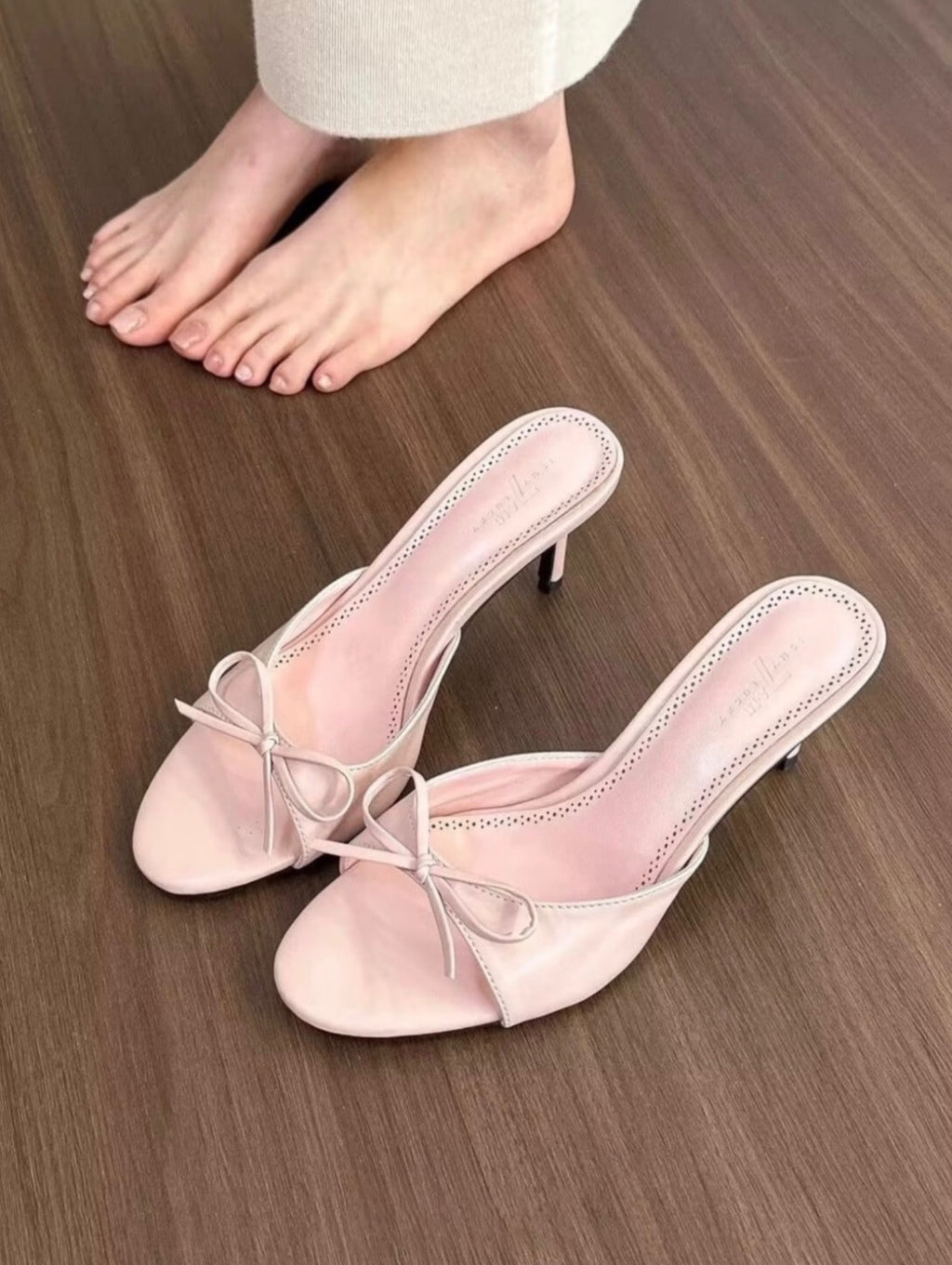 Ladies' Bow Detail Open-Toe Stiletto Heel Mules