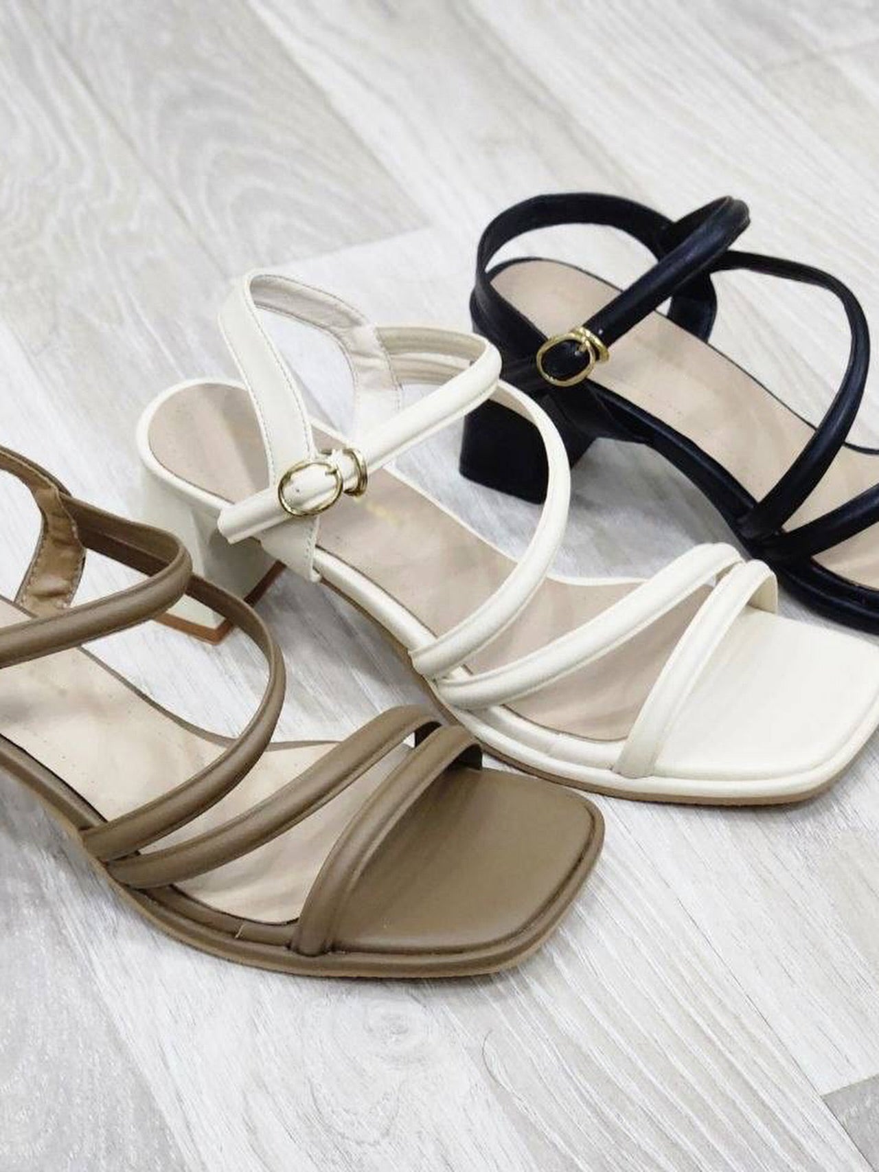 Ladies' Multi-Strap Buckle Ankle Strap Heeled Sandals