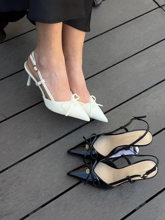 Ladies' Bow Detail Pointed-Toe Slingback Heeled Sandals