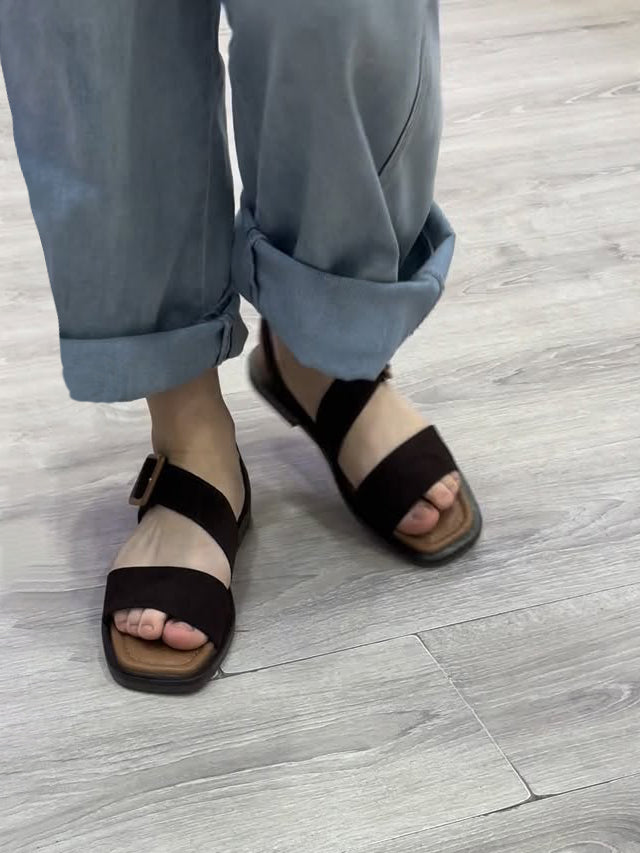 Ladies' Adjustable Buckle Suede Flat Sandals