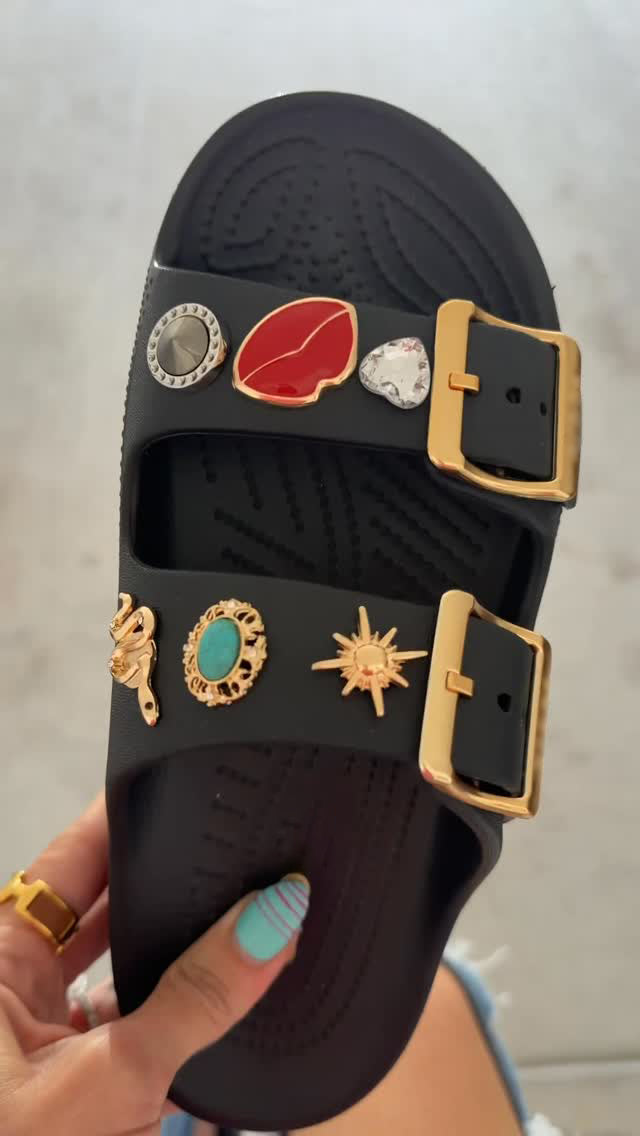 Ladies' Embellished Double Buckle Slide Sandals