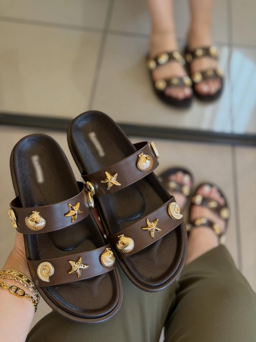 Ladies' Nautical Charm Double-Strap Slide Sandals