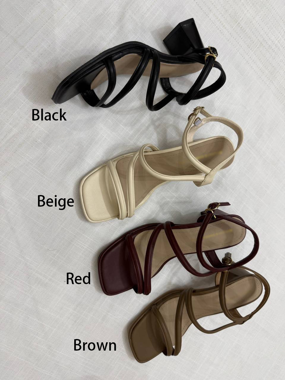 Ladies' Multi-Strap Buckle Ankle Strap Heeled Sandals
