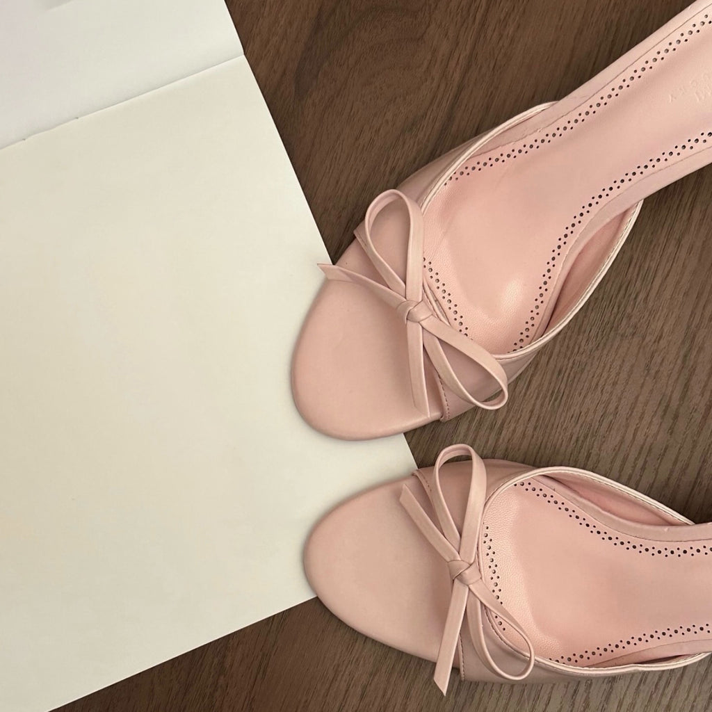 Ladies' Bow Detail Open-Toe Stiletto Heel Mules