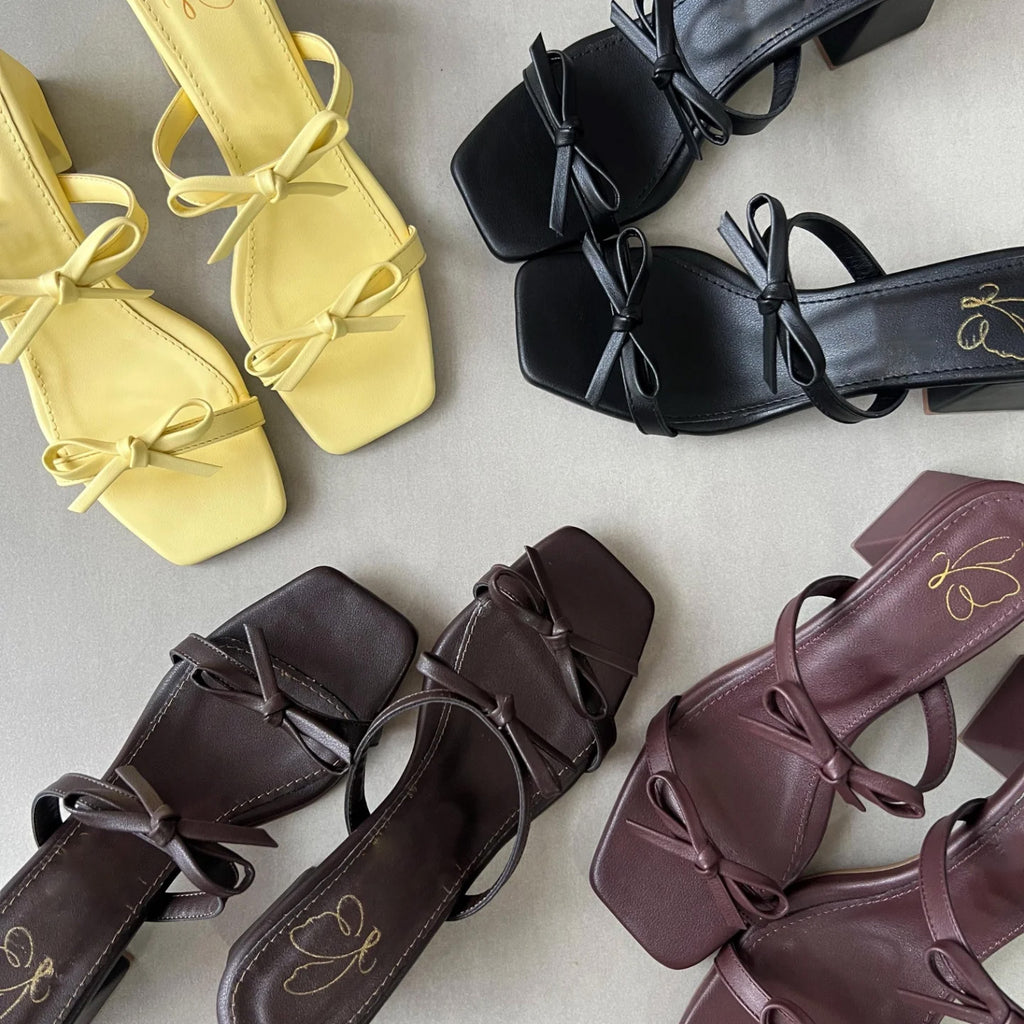 Ladies' Bow-Detail Block Heel Slide Sandals