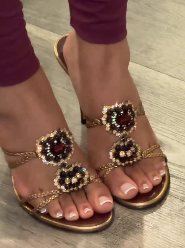 Vintage Rhinestone Embellished Gold Braided Strap Stiletto Sandals