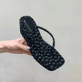 Vintage Floral Square Toe Wedge Flip Flop Sandals